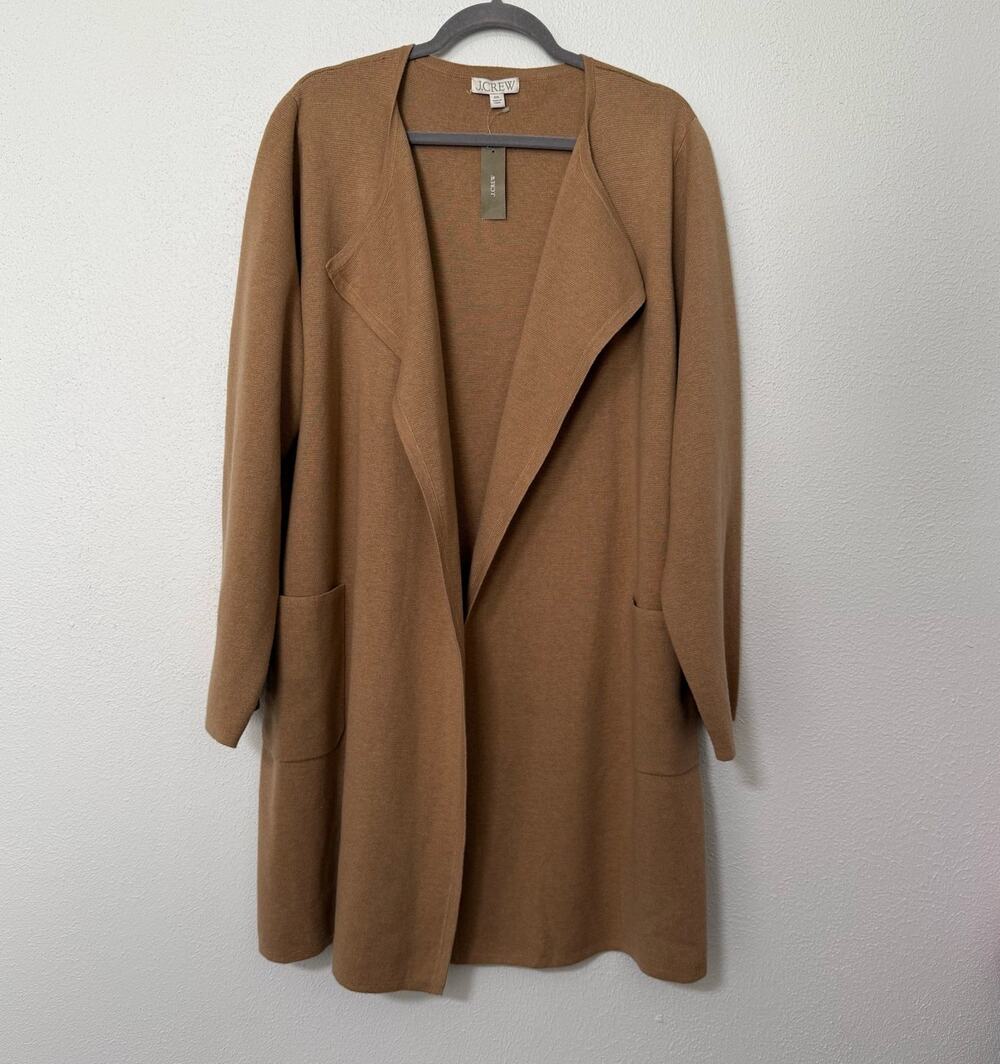 J.Crew New Women's Tan Wool Blend Knit Open Front Cardigan Size XXL